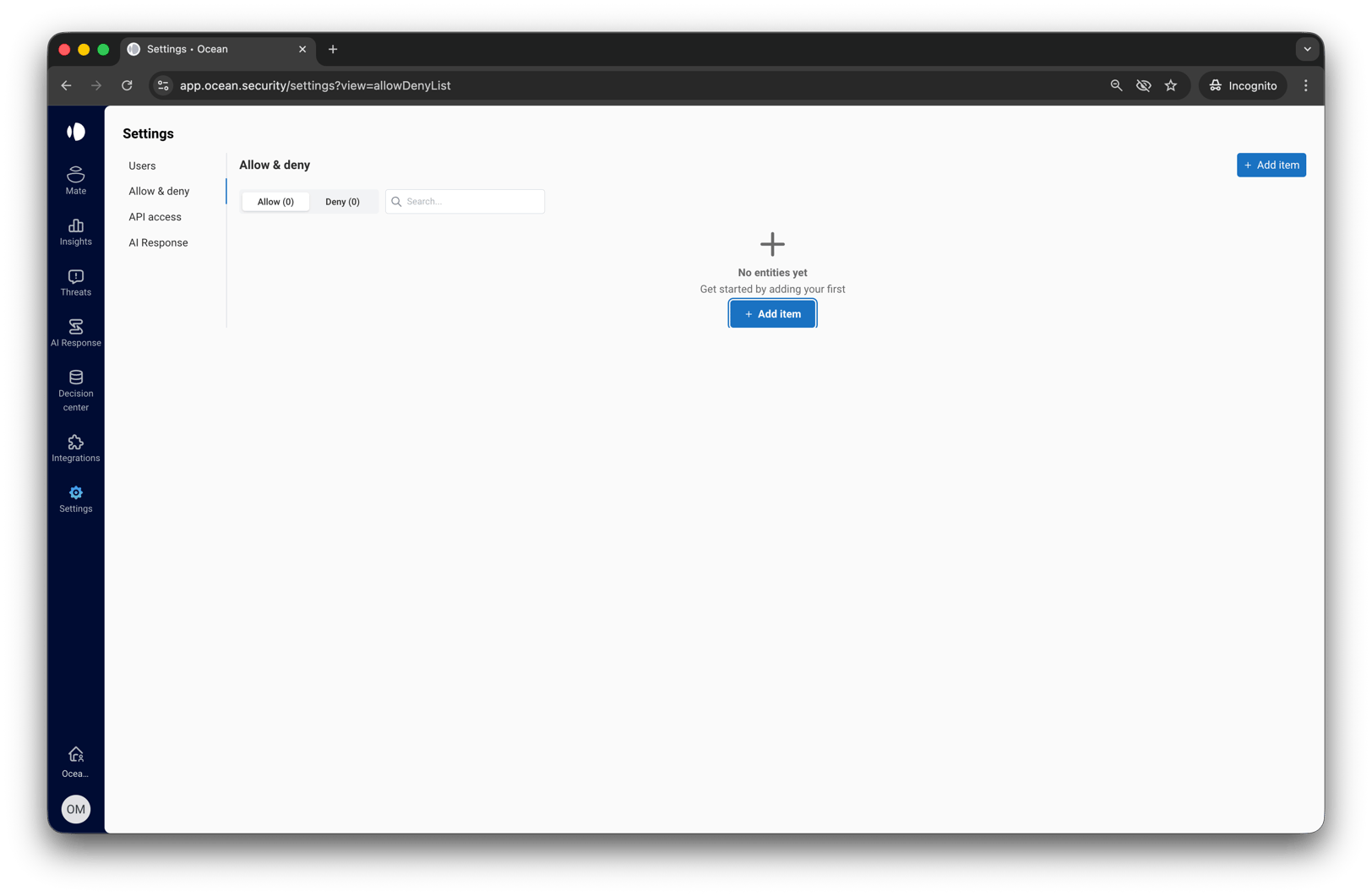 Allow & Deny List settings page