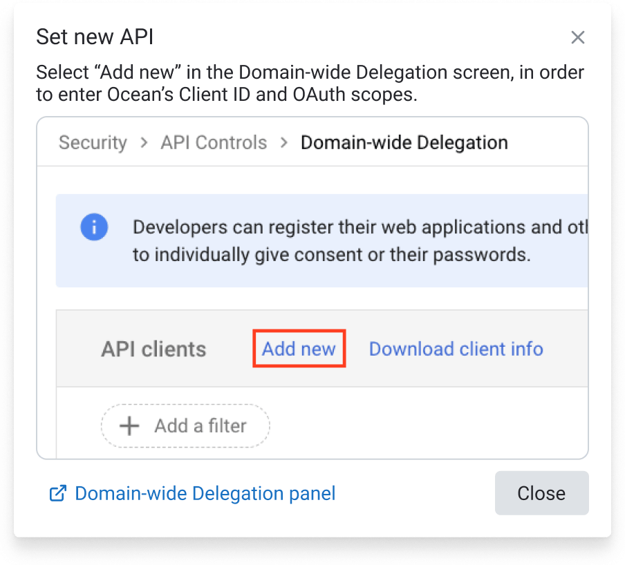 Domain-wide delegation panel