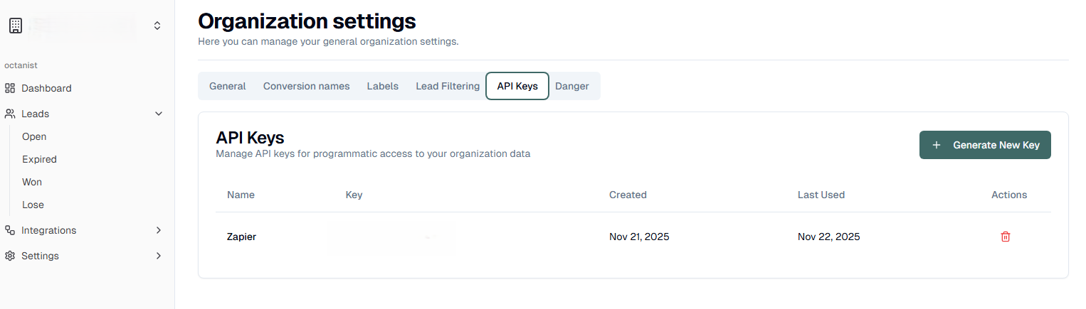 Zapier Get Api Key Octanist Pn