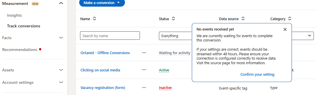 Linkedin Confirm Settings Offline Conversion Tracking Pn