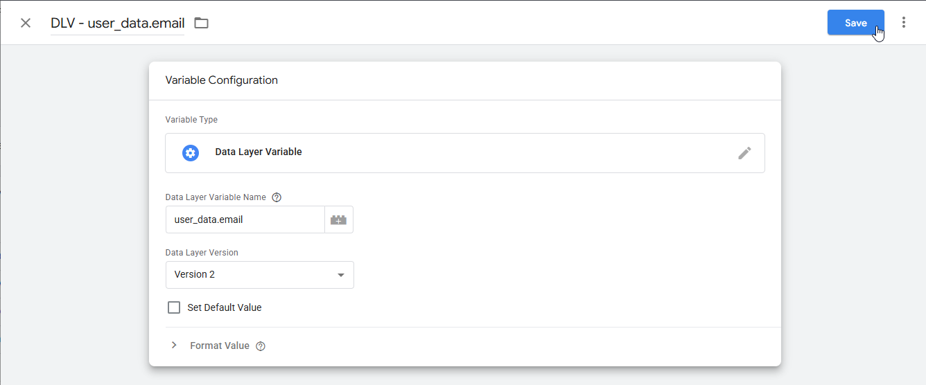 Save Userdataemail Variable
