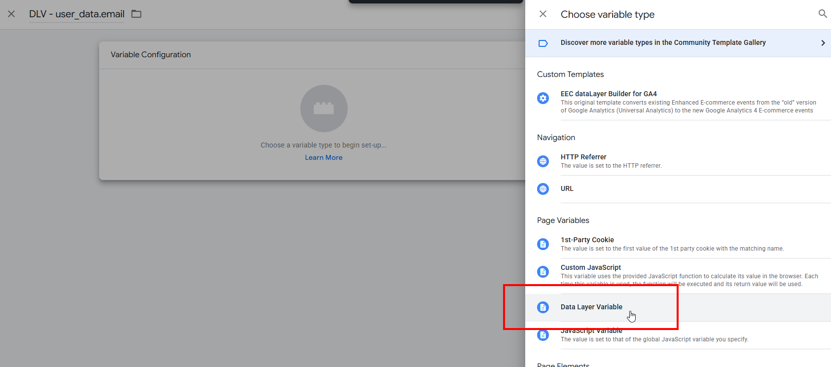Datalayervariable Select