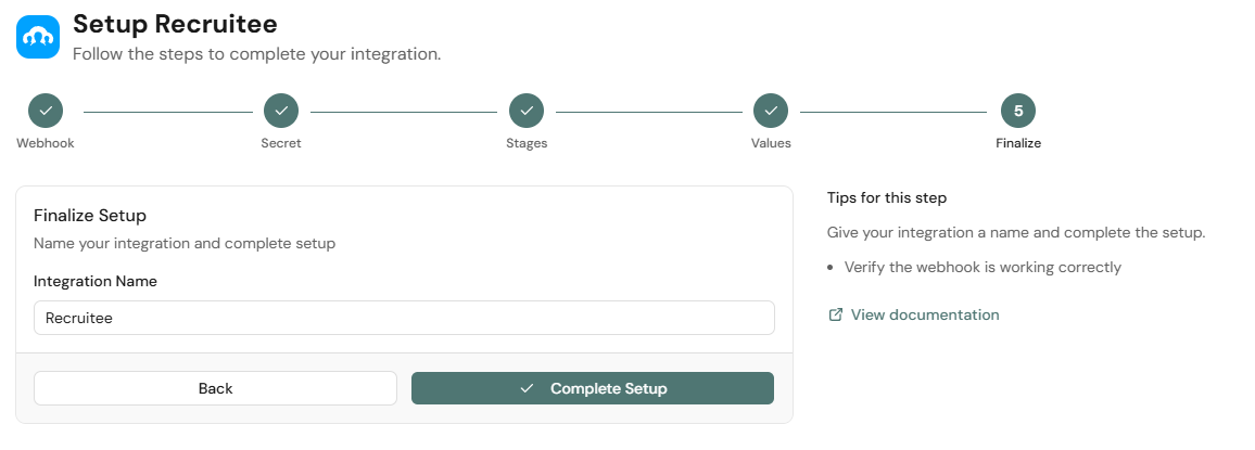 Finalize Recruitee Integration of Octanist
