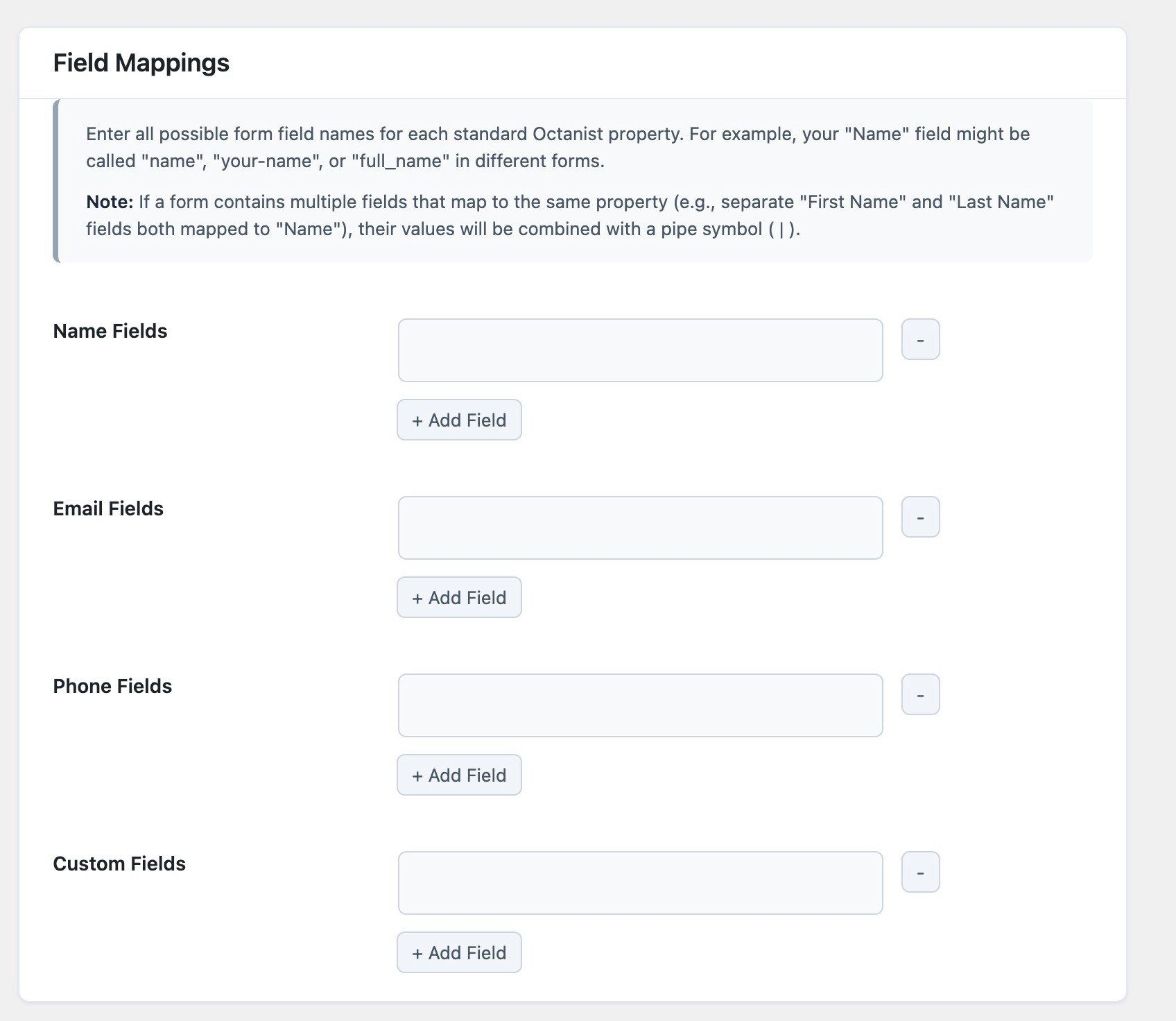 WordPress Field Mappings