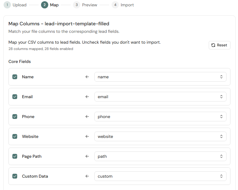 Octanist Import Leads Mapping
