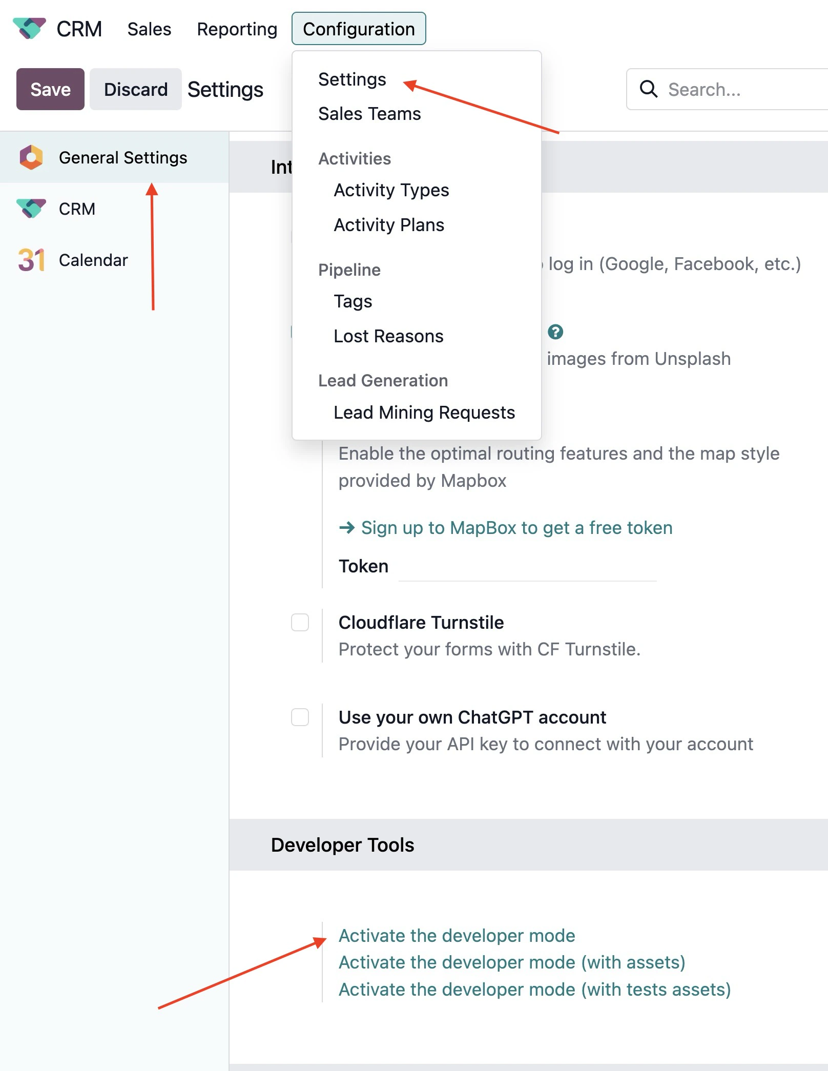 Activate developer mode in Odoo
