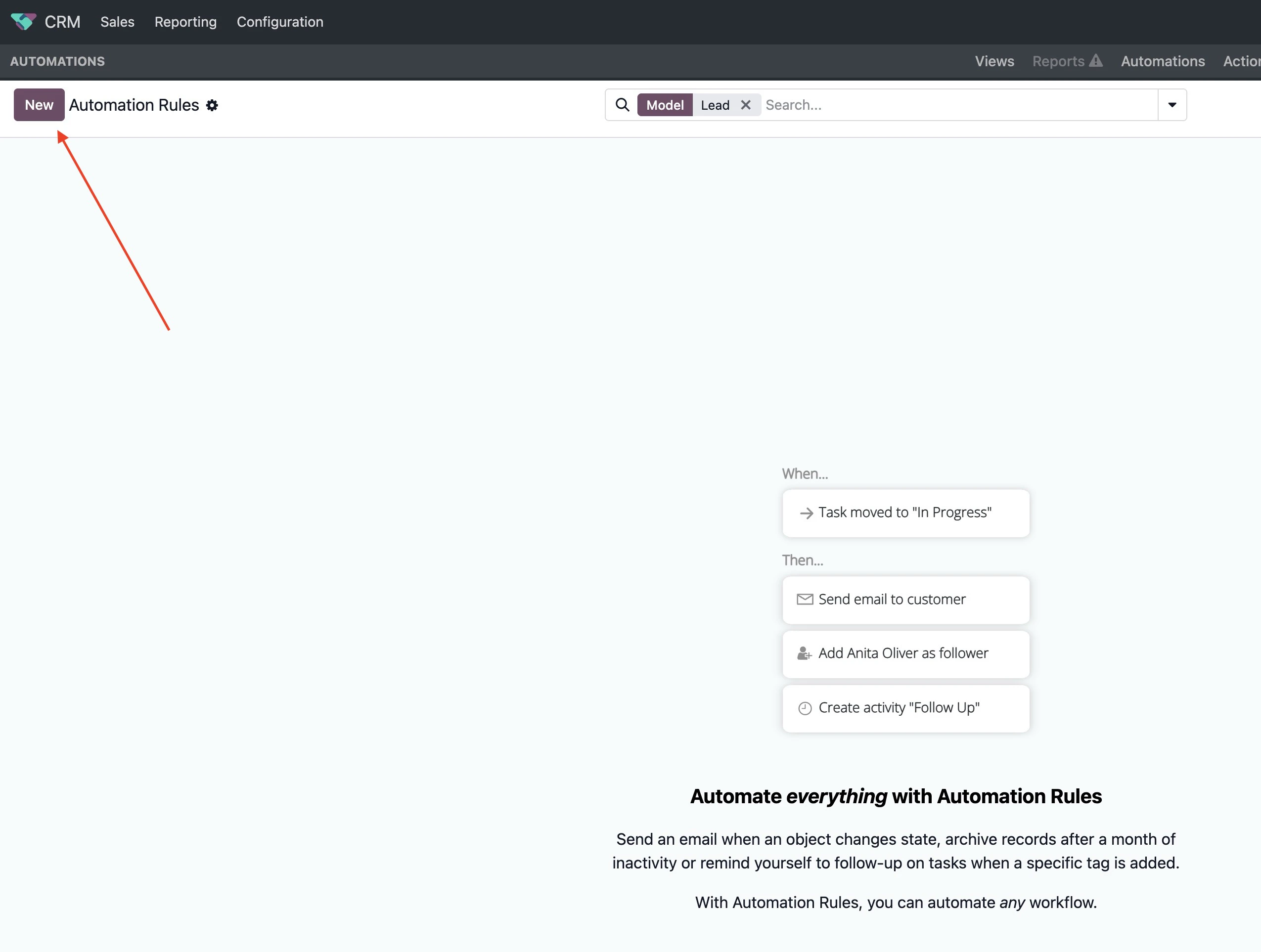 Create a new Odoo automation rule