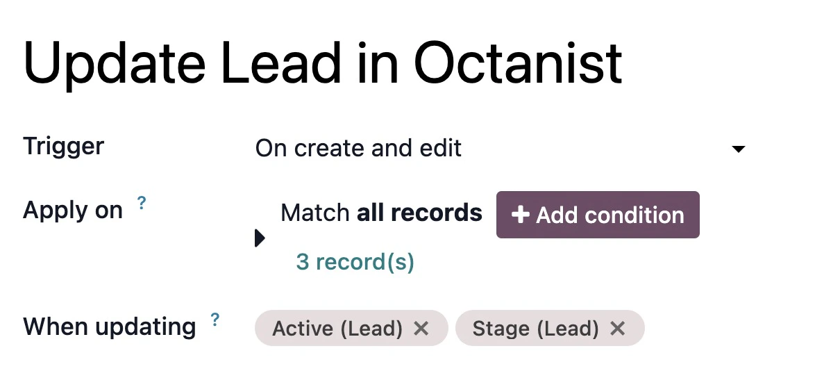 Configure Odoo automation trigger fields