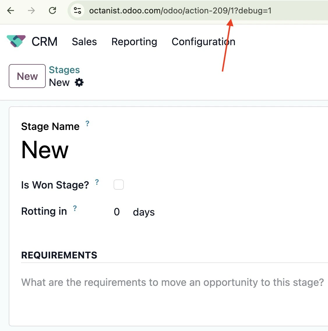 Find the Odoo stage ID in the URL
