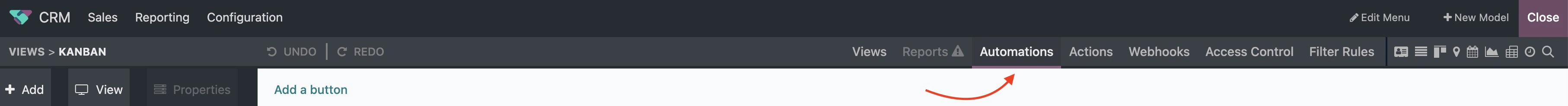 Open the Automations tab in Odoo