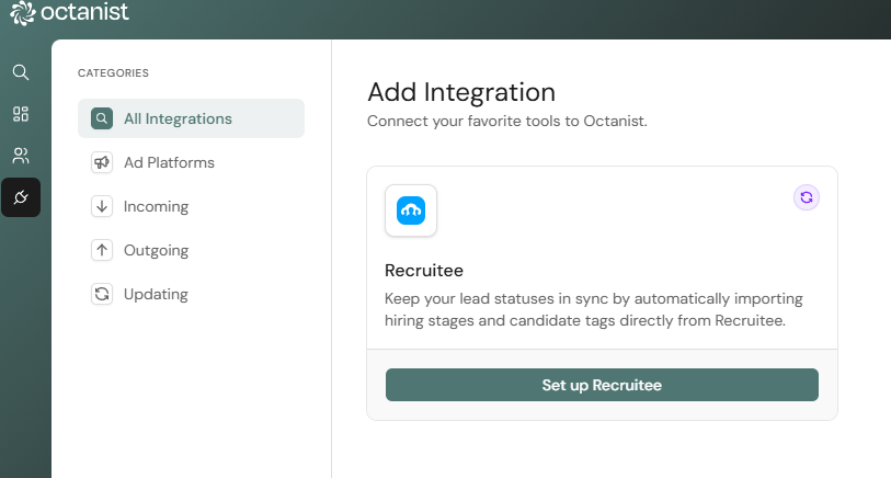 Octanist Integration Updating Add Recruitee