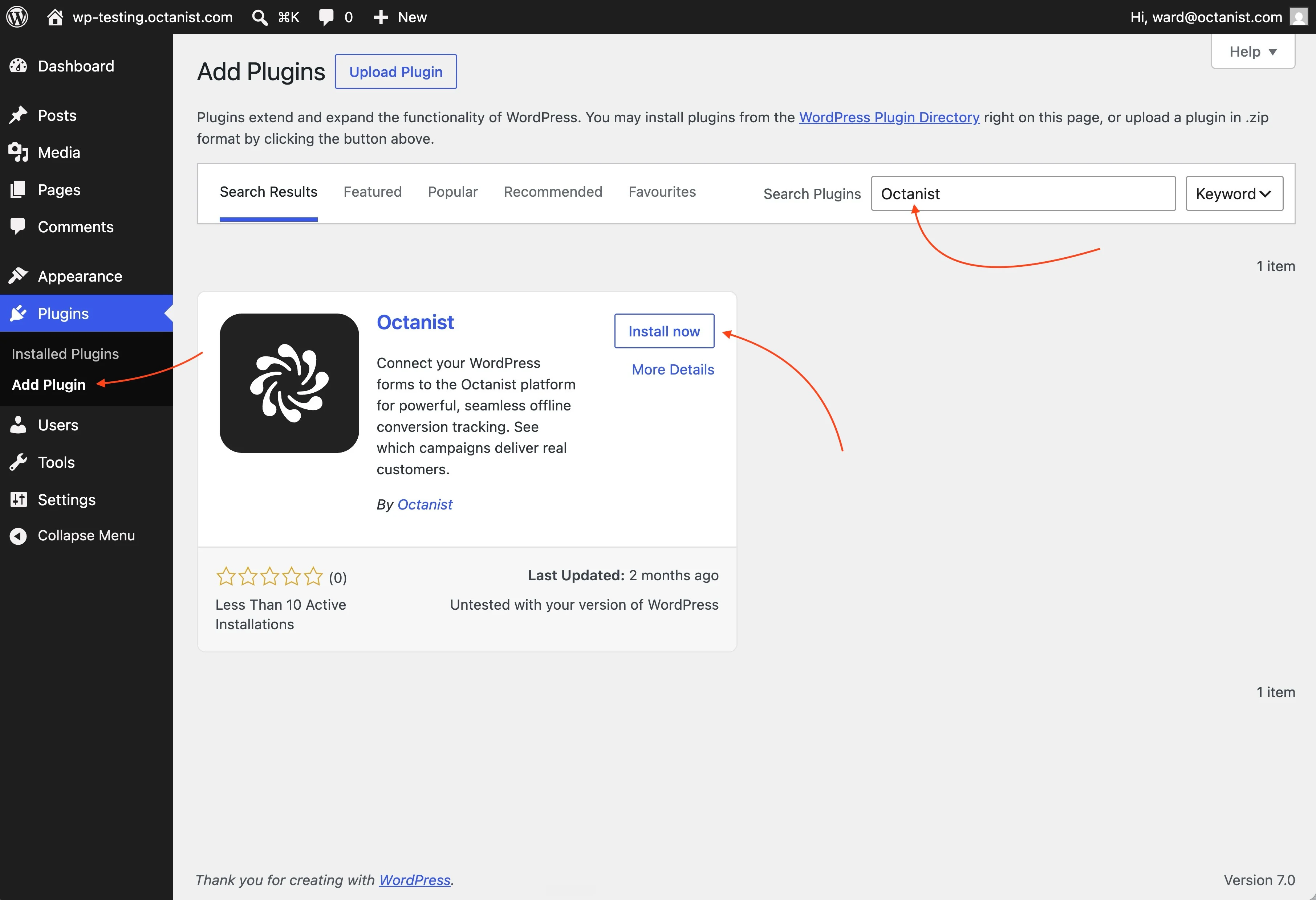 Install the Octanist WordPress plugin