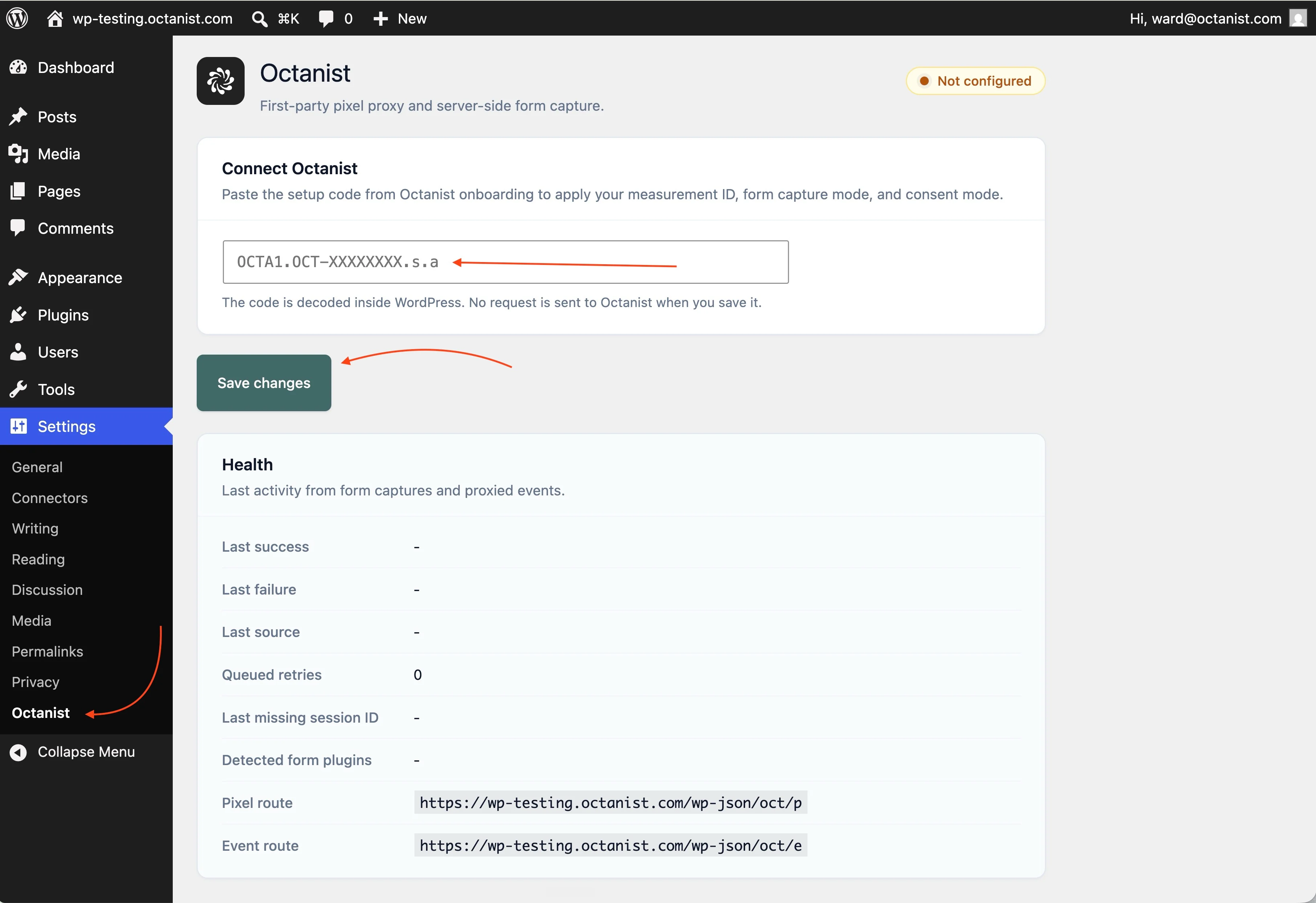 Paste the Octanist setup code in WordPress