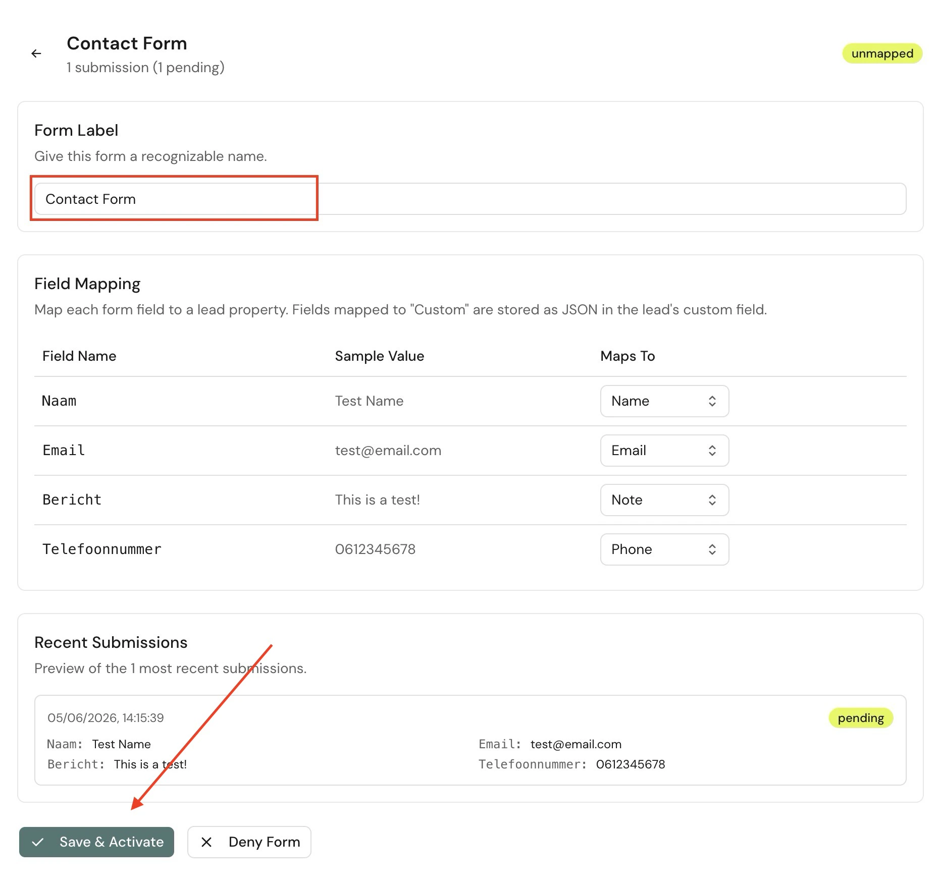 Review the suggested form mapping before saving