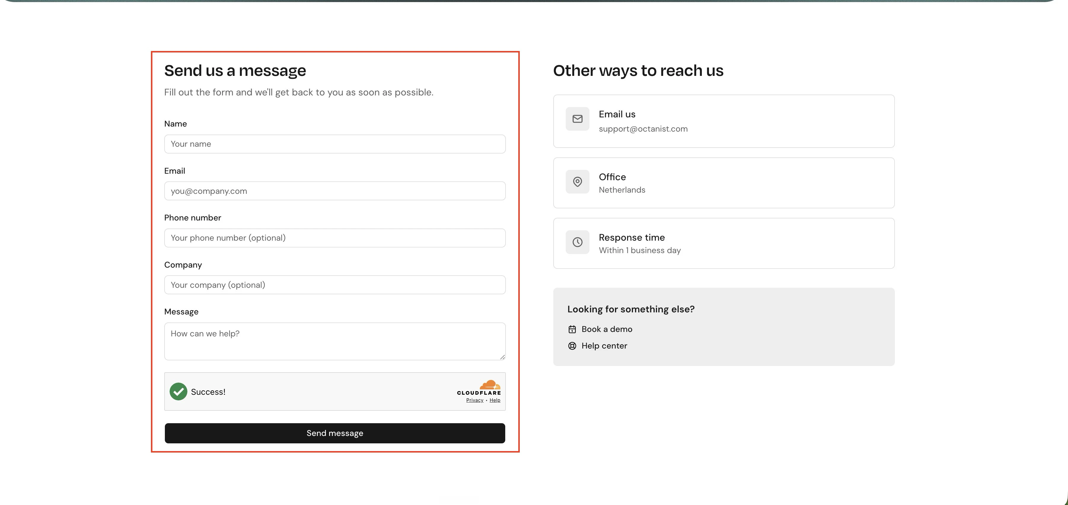 Example lead form on the Octanist website that needs to be mapped