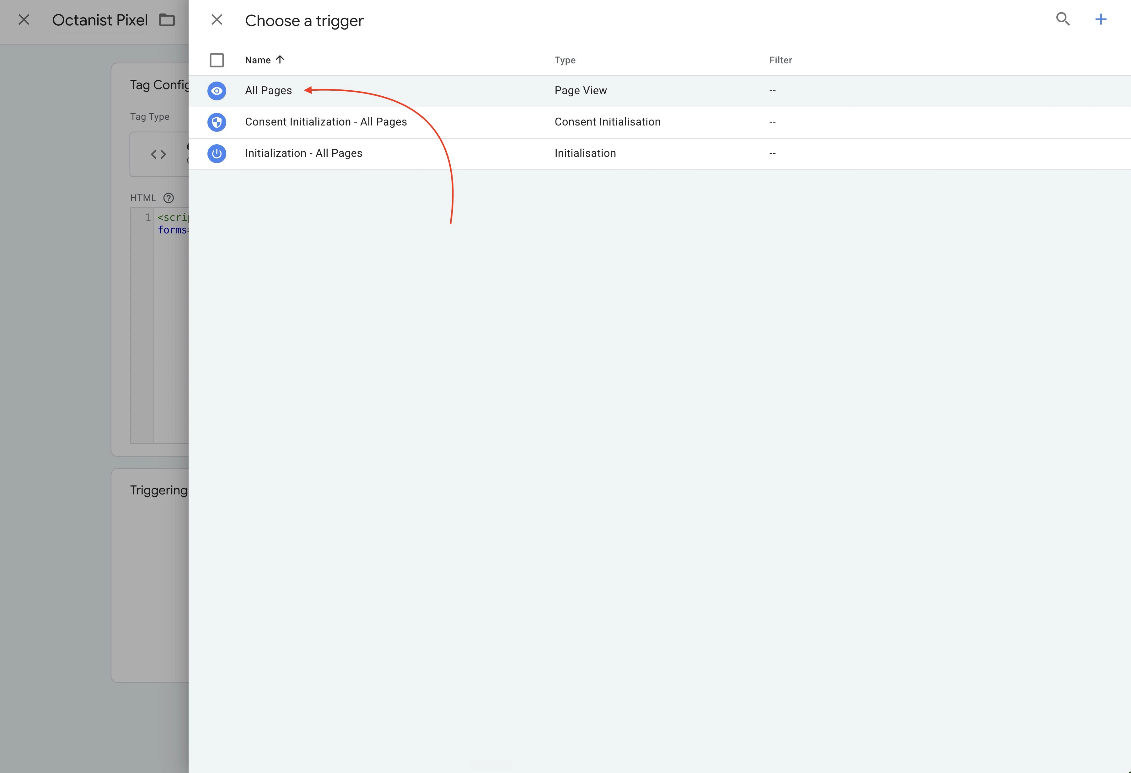 Set the GTM trigger to All Pages
