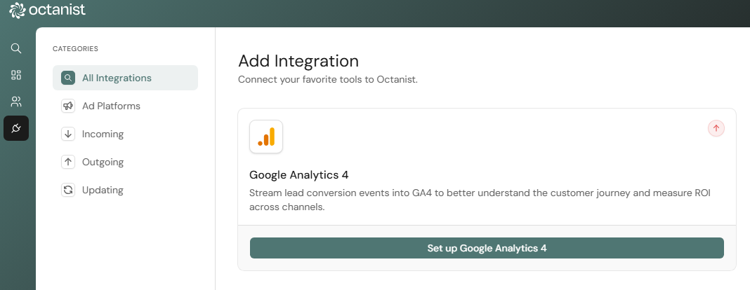 Octanist Google Analytics 4 Select Integration
