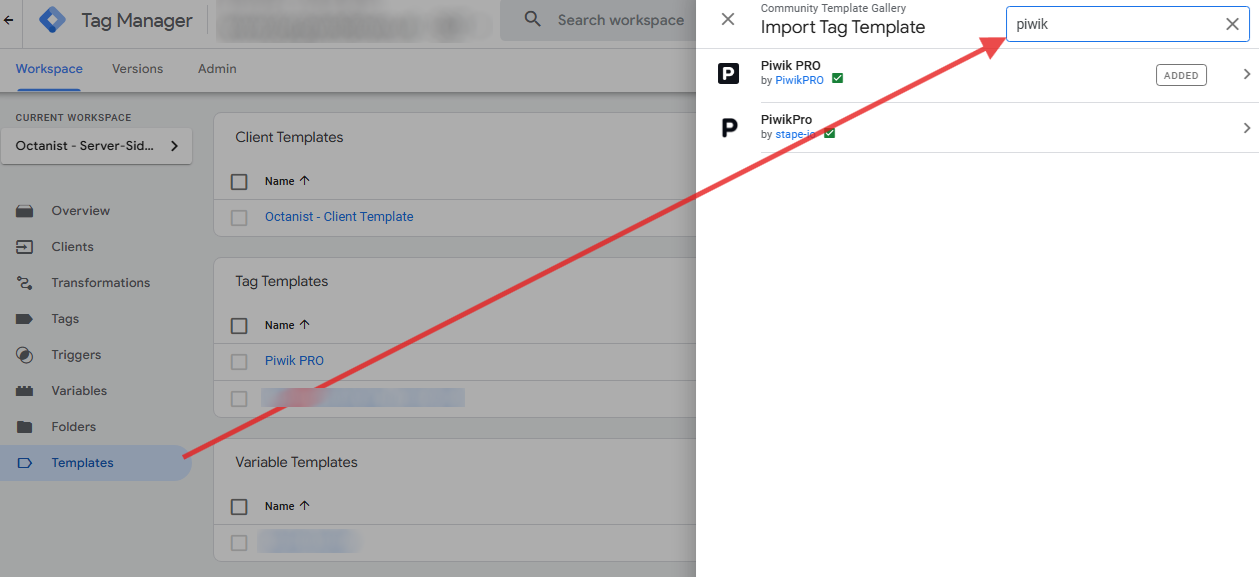 Select Piwik Pro Template