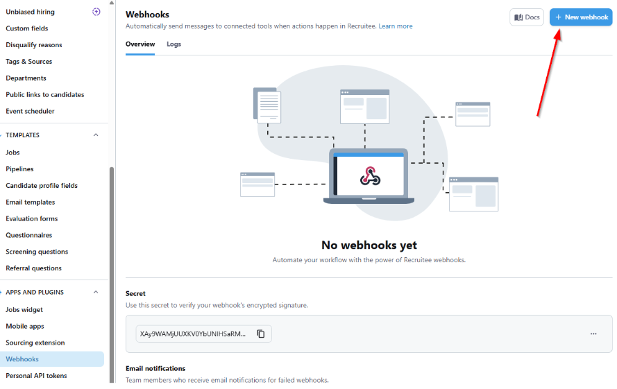 Recruitee Click New Webhook