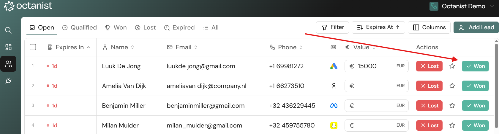 Octanist Lead Marked As Won