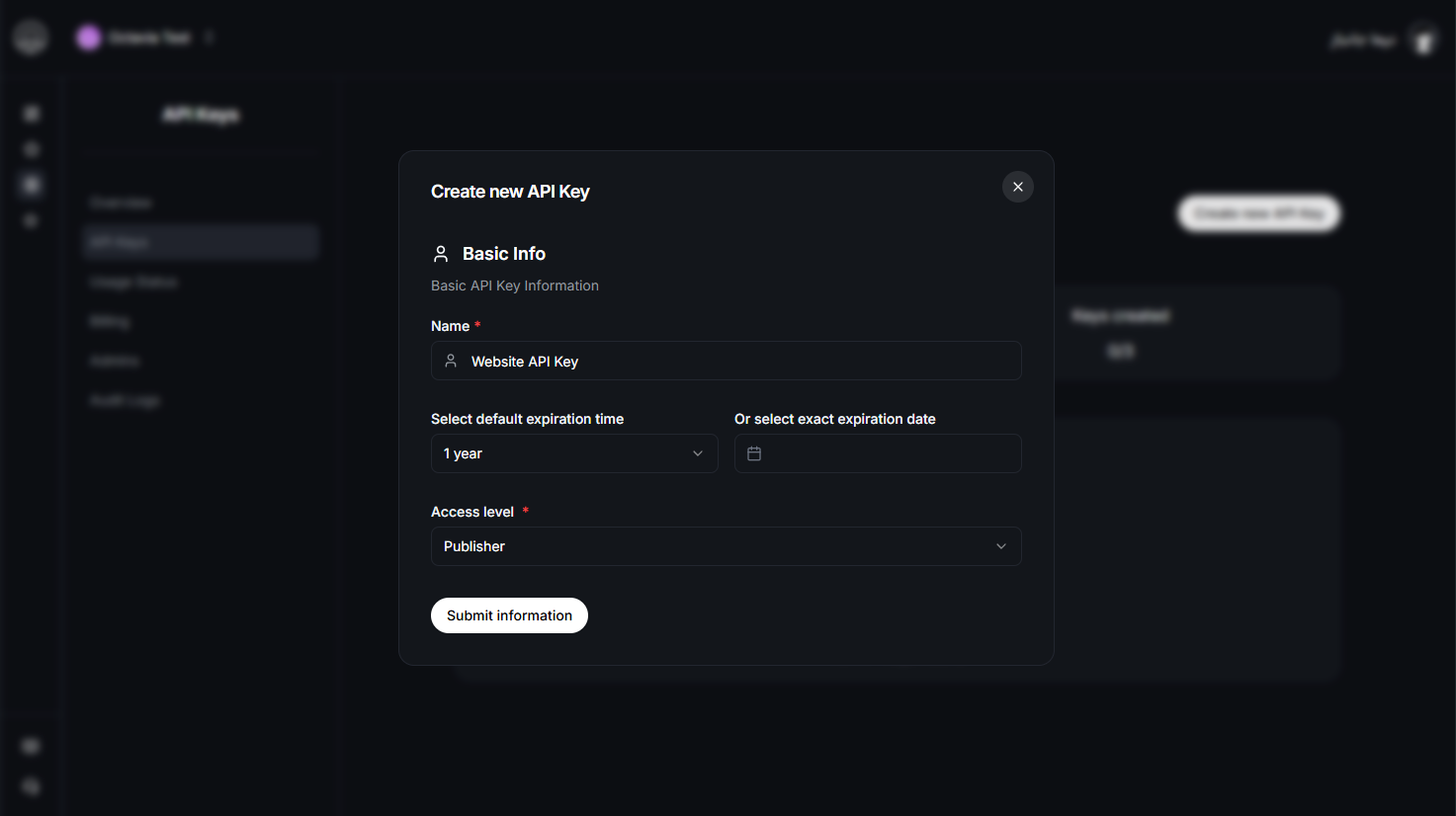 Create scoped API key for AI CMS