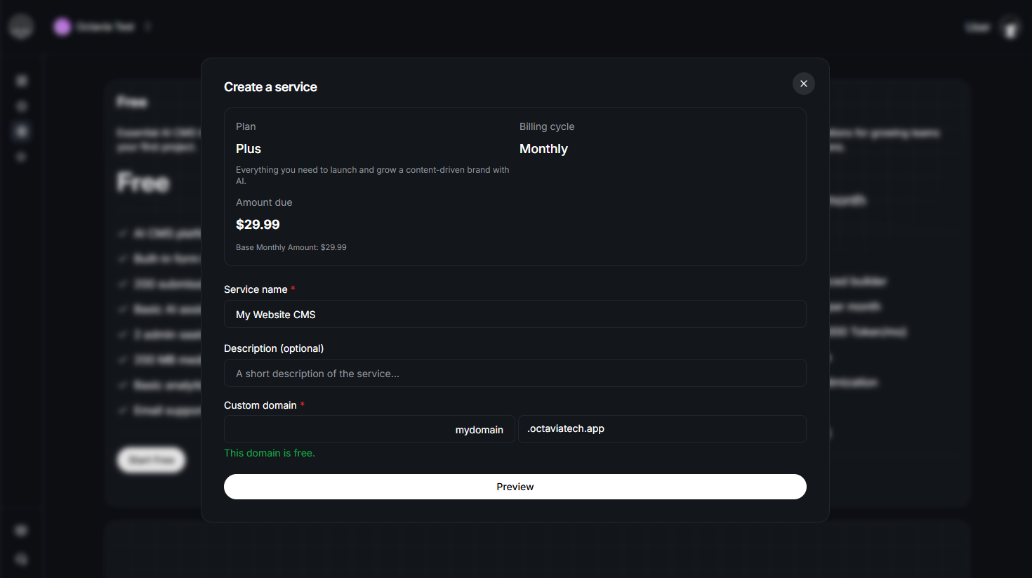 Plan selection screen