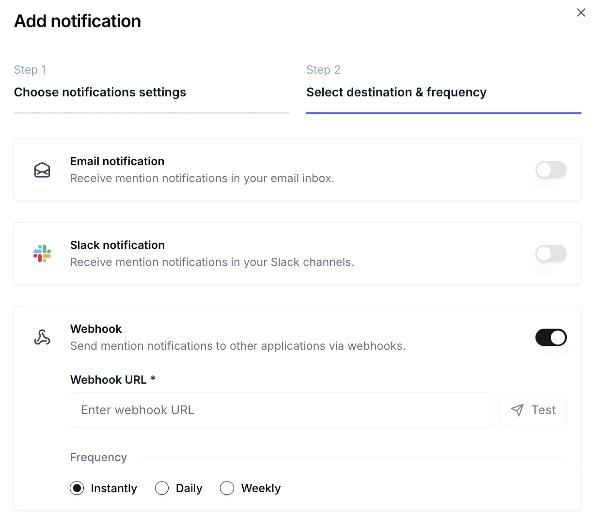 Select webhook destination