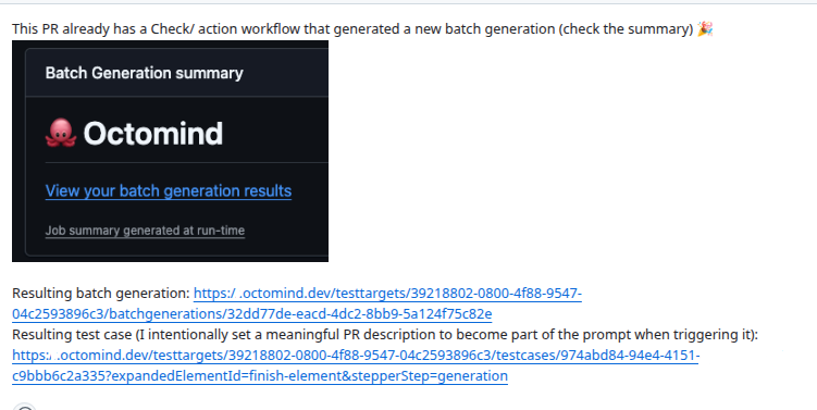 Example of Octomind test results in a pull request