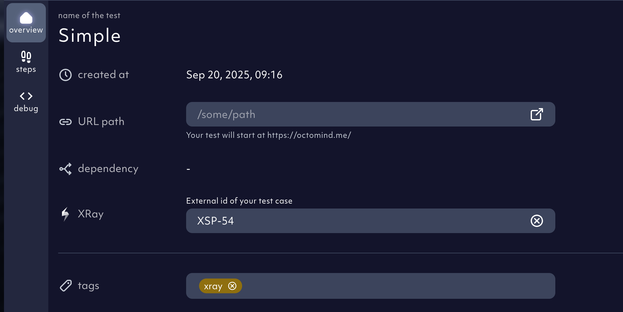 Xray ID in test case detail, screenshot