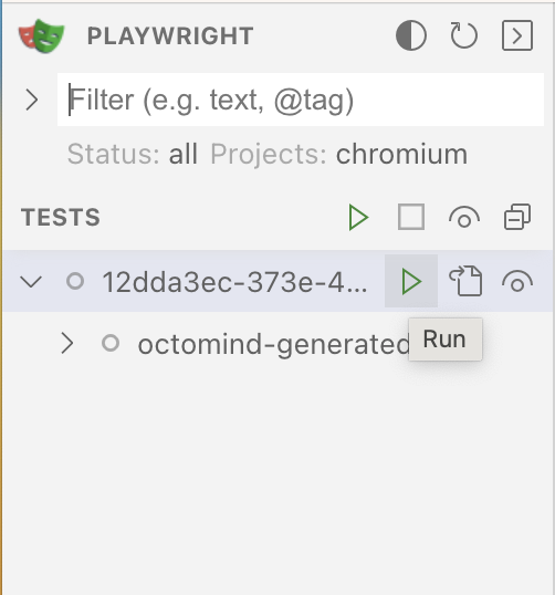 Run test button in Playwright UI
