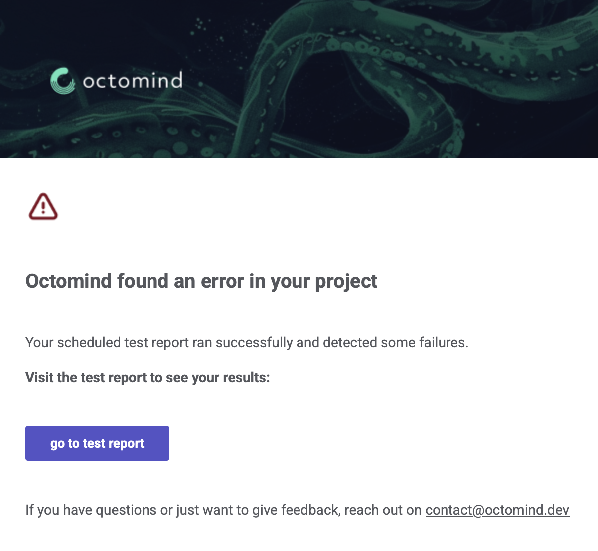 Email notification sent out to inform about a failed test case