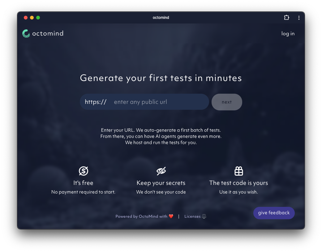 enter your url screen