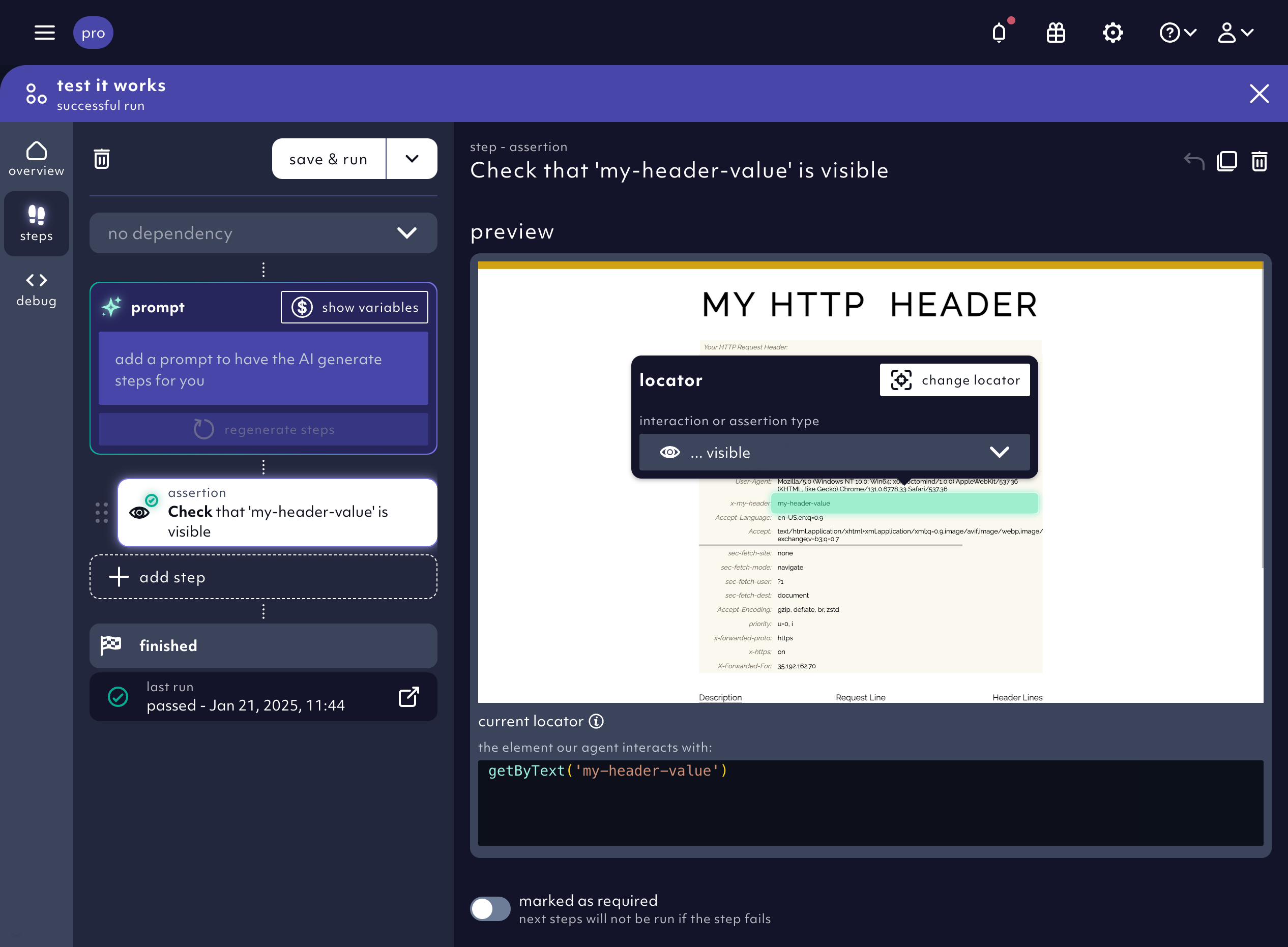 example of a test case that asserts the value of a custom header field