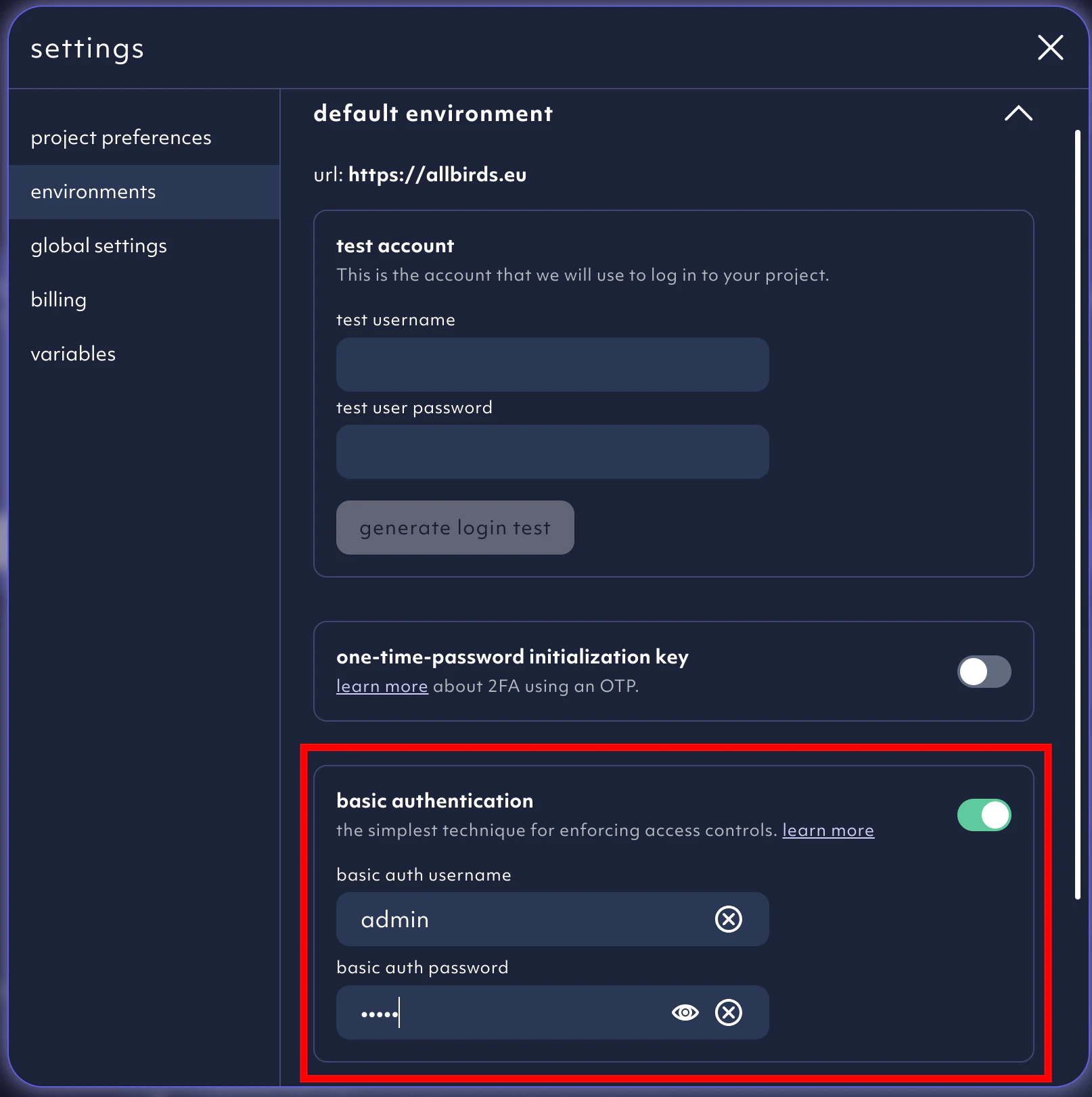 enable basic authentication