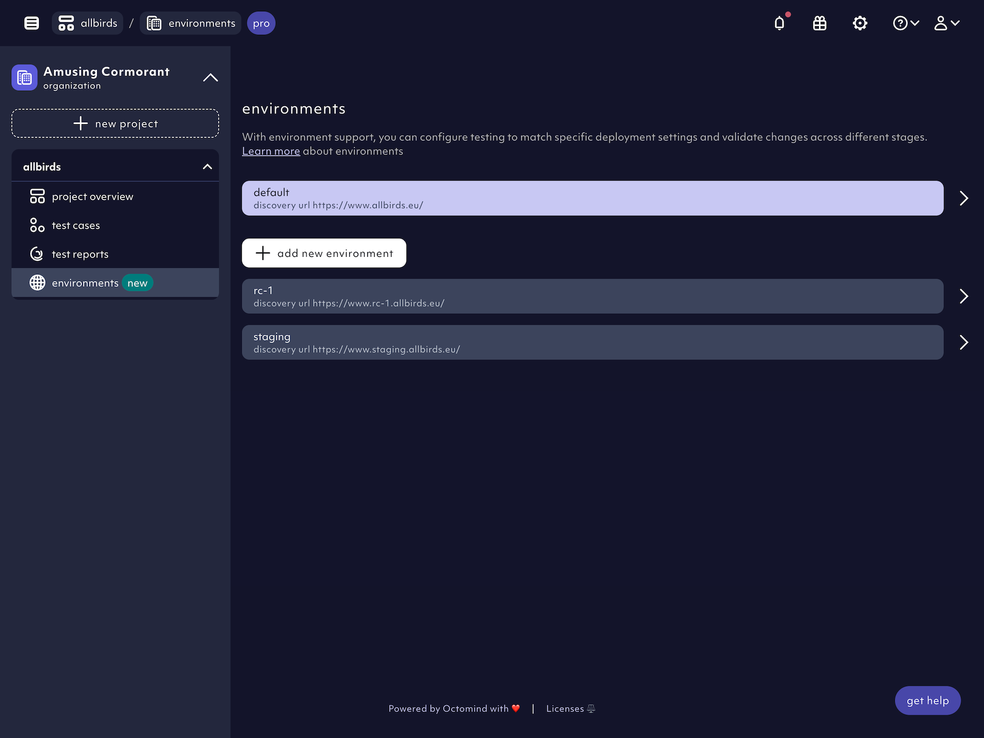 Example of multiple environments