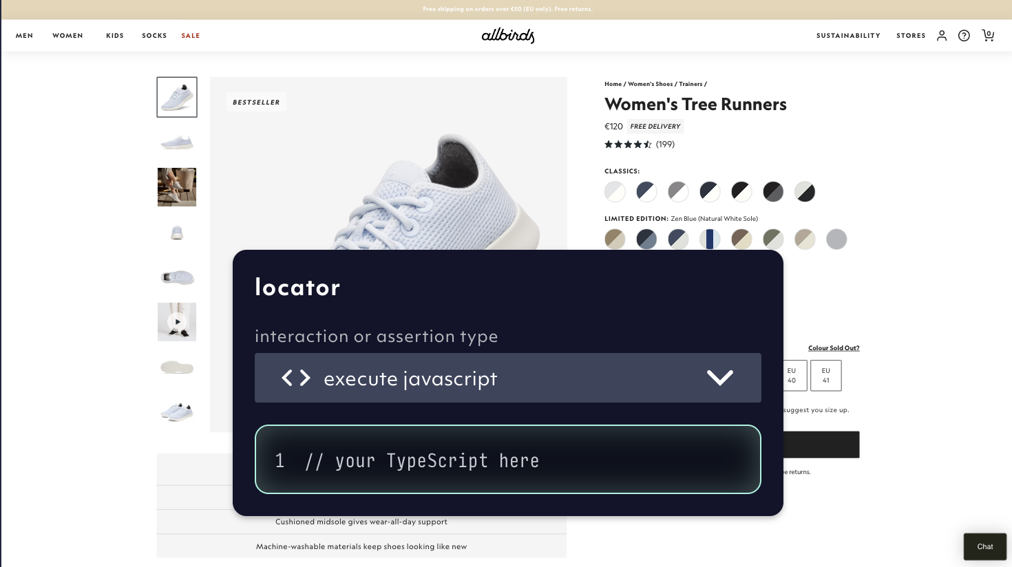 'execute javascript' interaction option in a test step