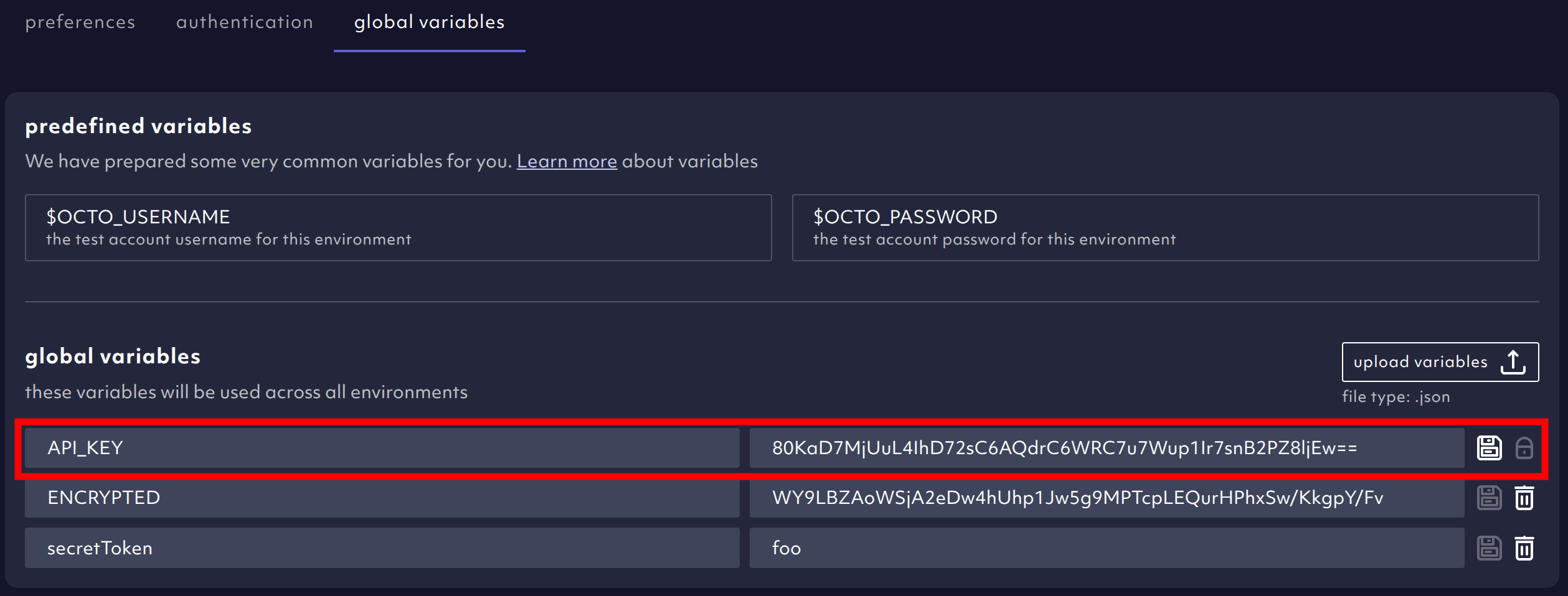 Example: Using a secret template variable in a javascript step