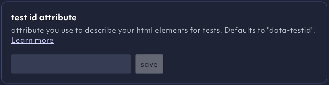 test id attribute configuration in the settings dialog