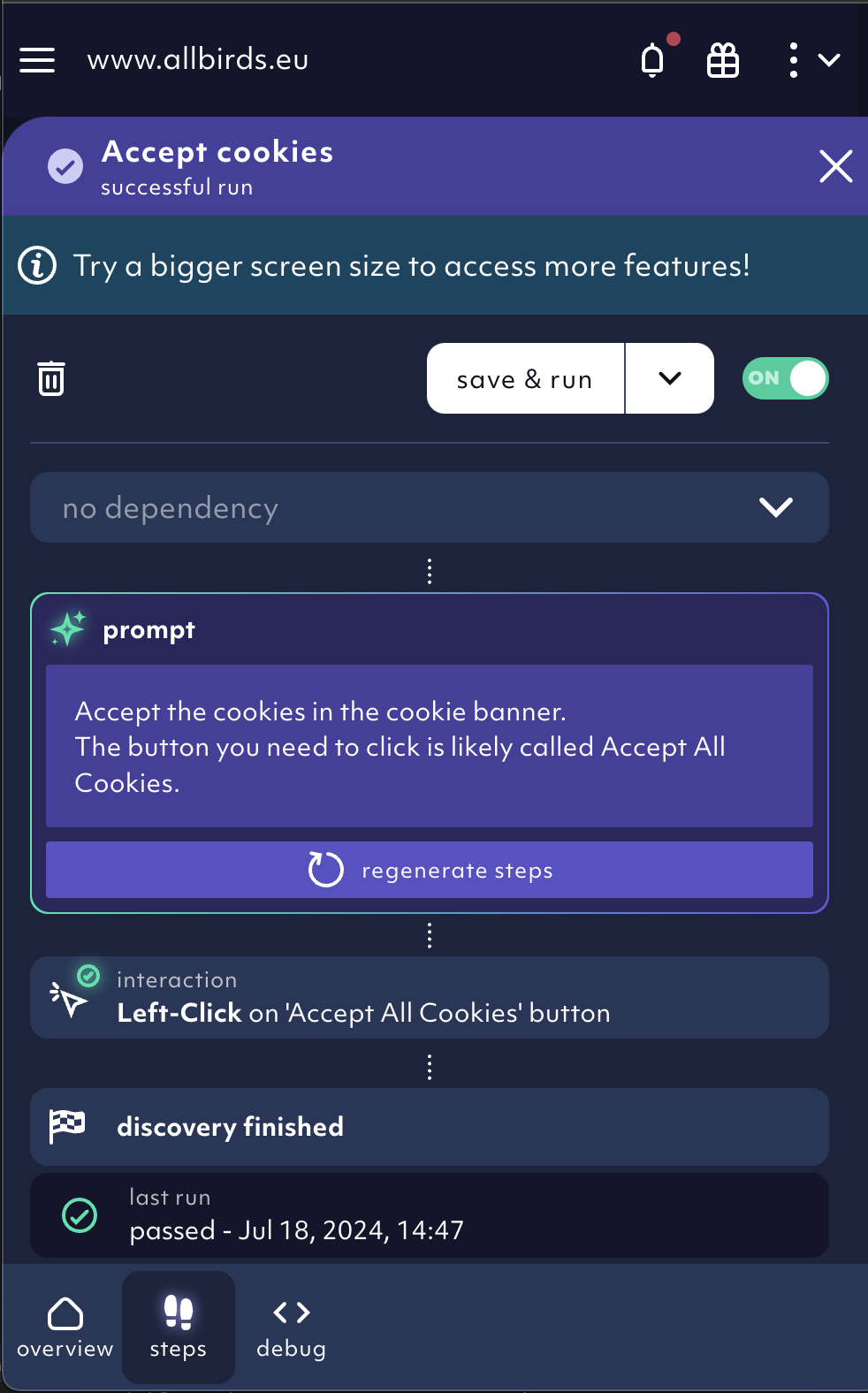no dependency for accept cookies