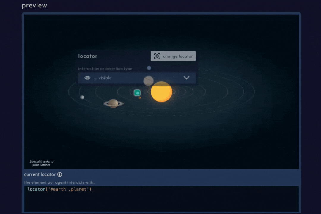 animated element tracking of visual locator picker