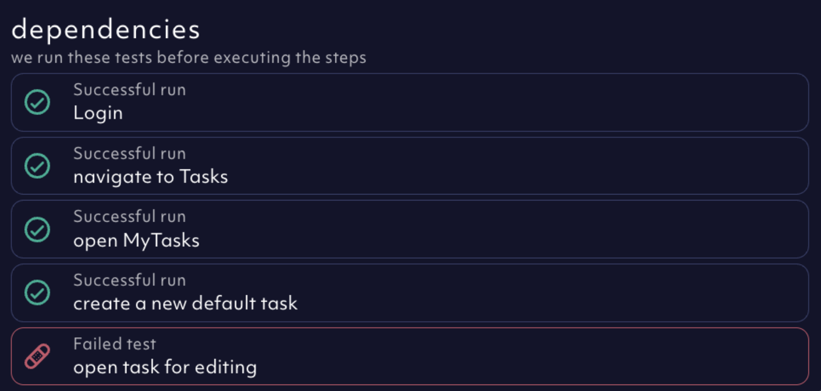 dependencies unfolded in a test result detail, screenshot
