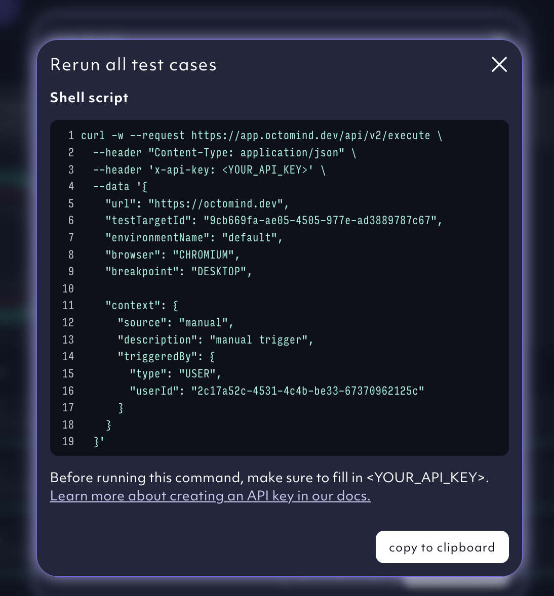 cURL command to run your test suite