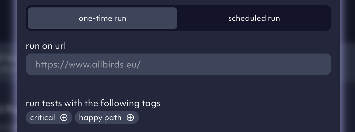 Run tests on a different URL in the Octomind app