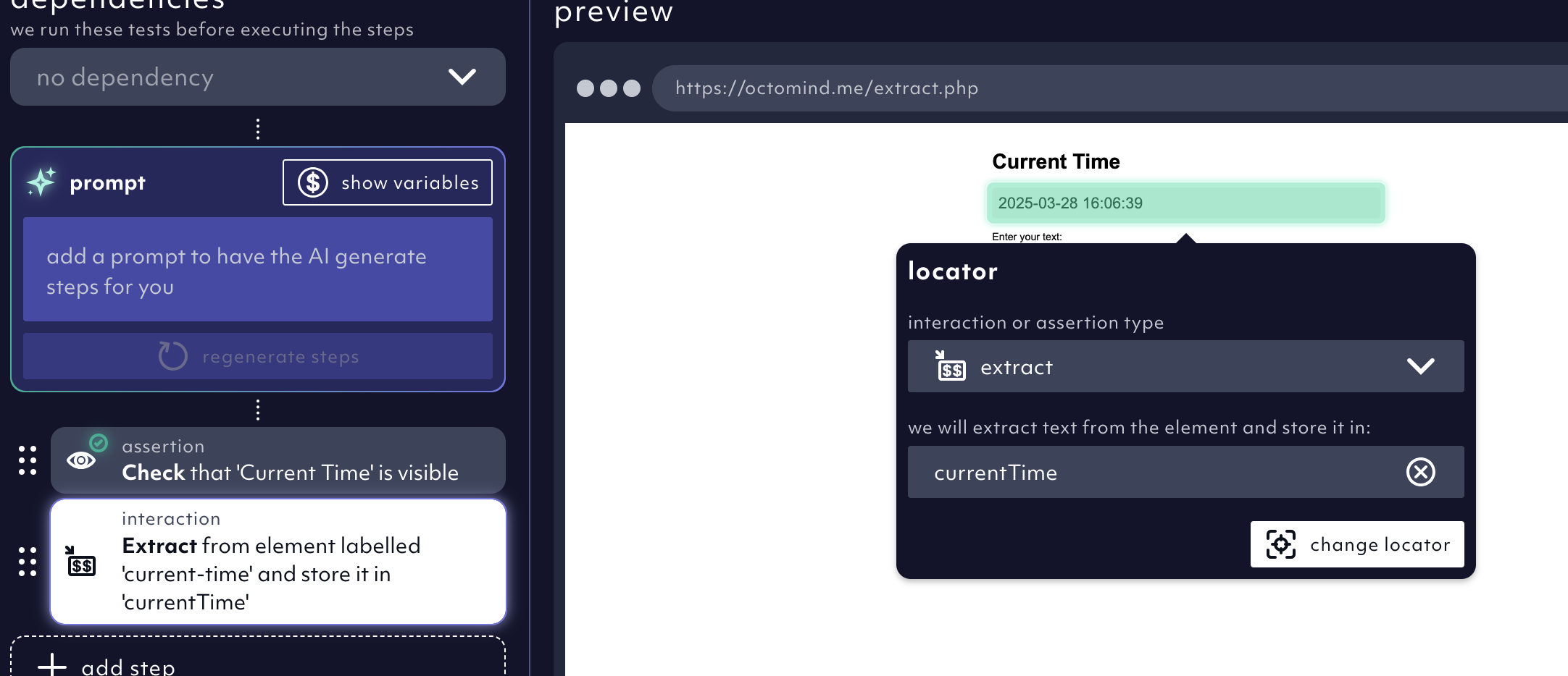 new extract value step, screenshot