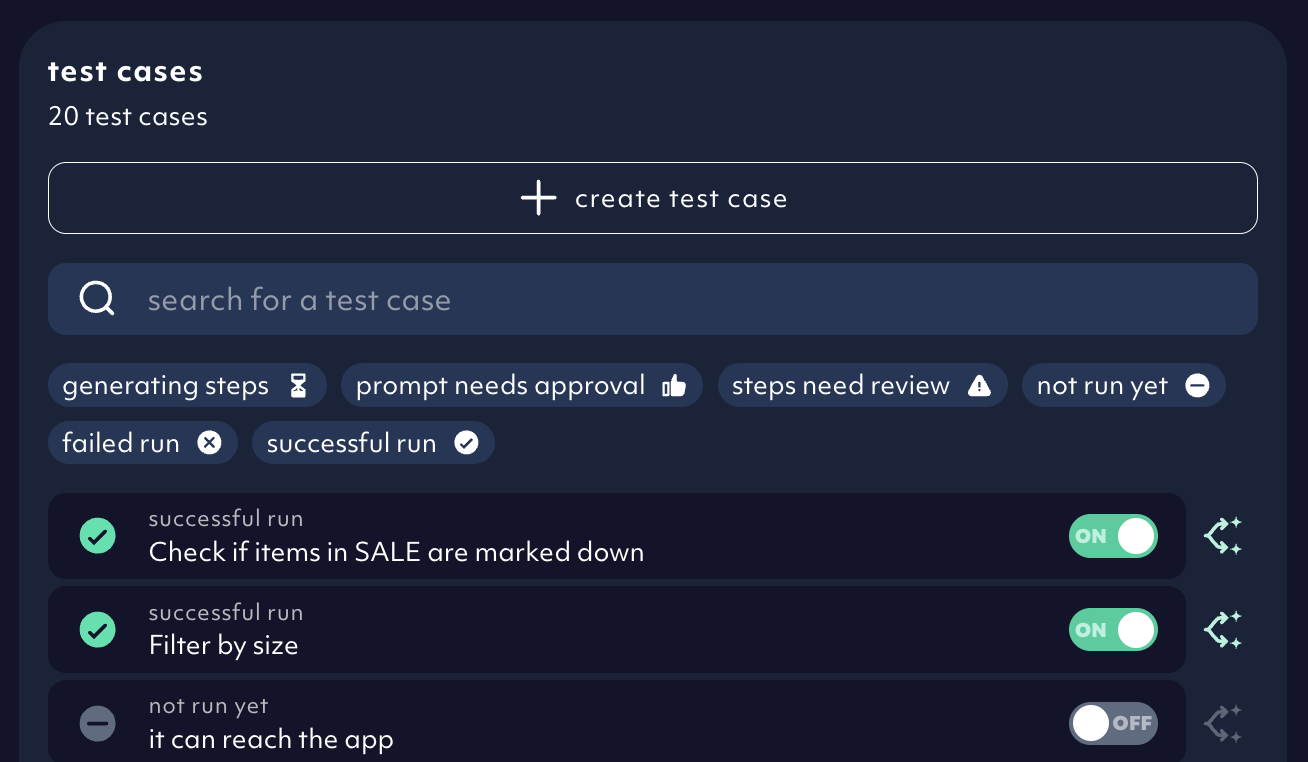 test case filters