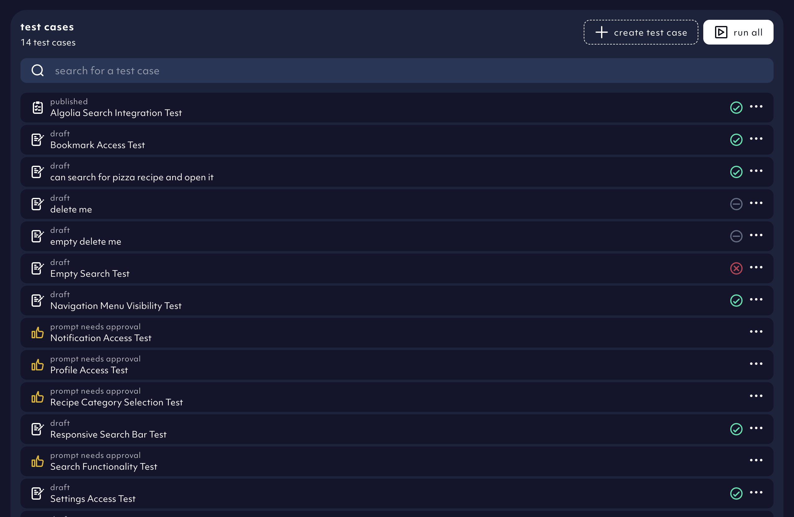 merged test case view