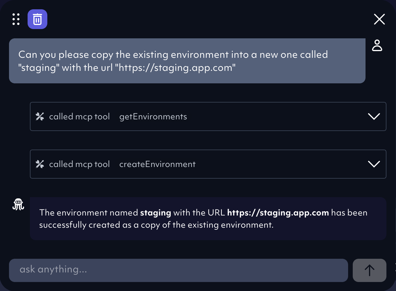 creating an environment with the ai chat, screenshot 07/2025