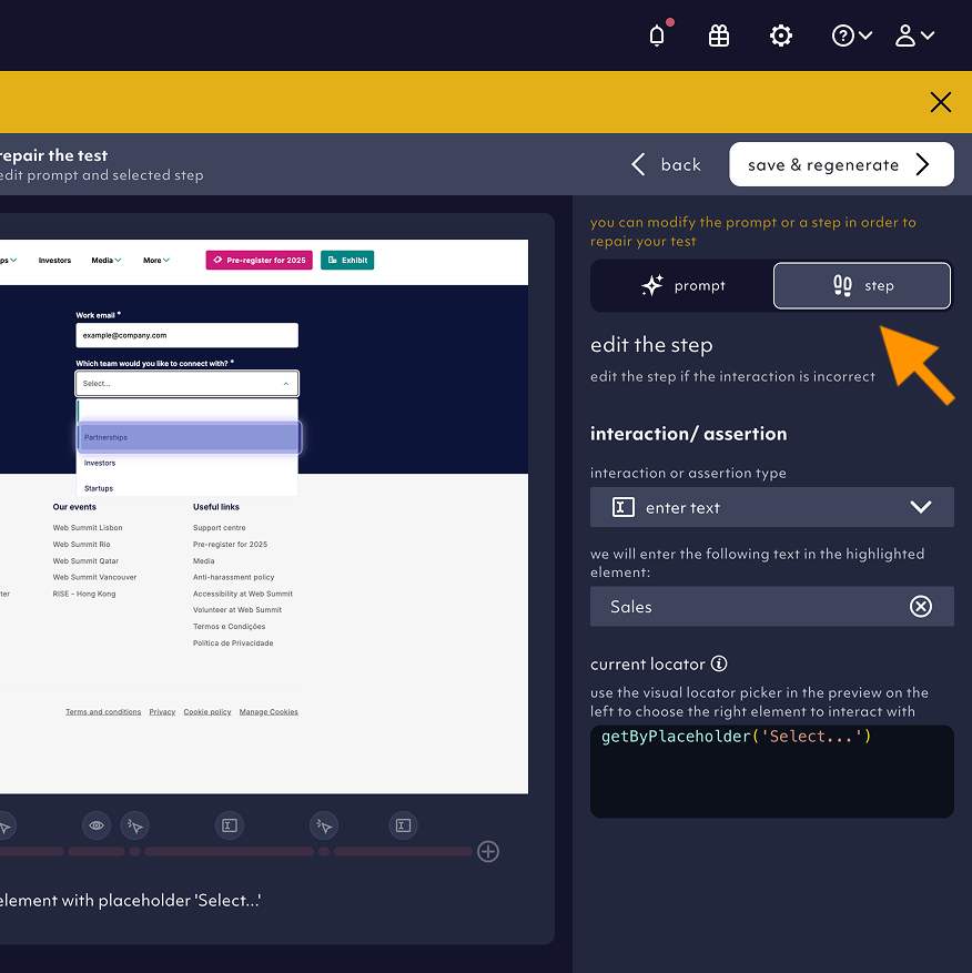 select step editing, screenshot