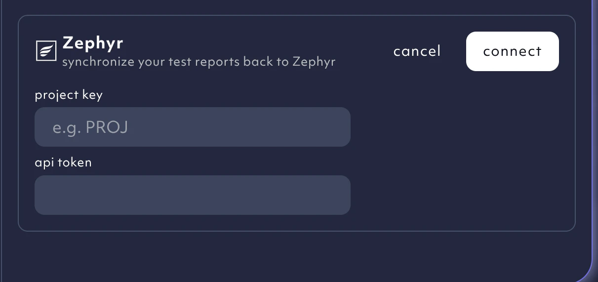 connect Zephyr test management system in settings, screenshot