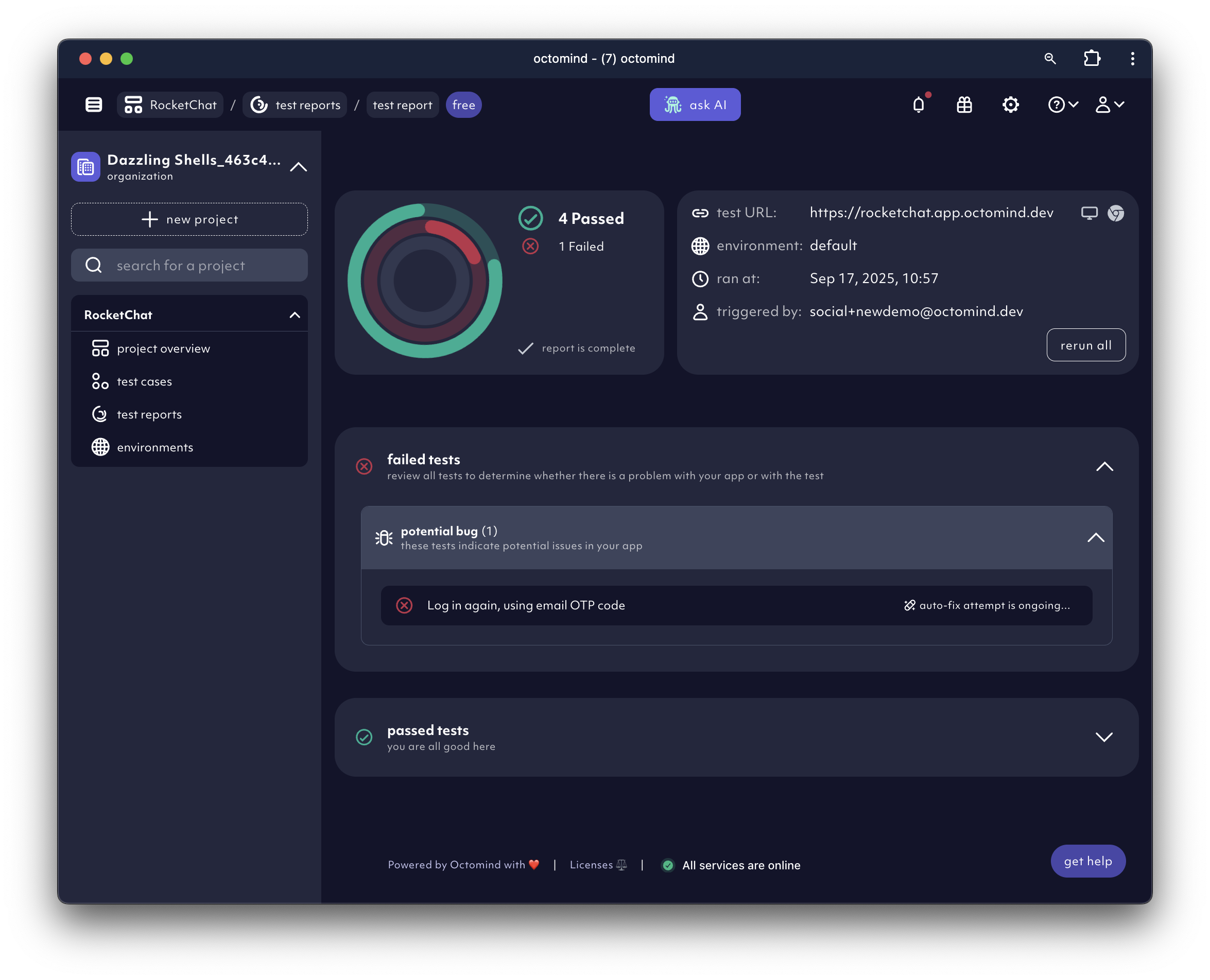 First report of a test run in the demo instance